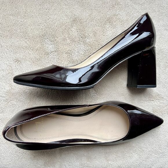 Marc Fisher Zala Dark Brown Patent Leather Block Heel Pumps Women’s 9 Pointy Tie - Picture 12 of 14